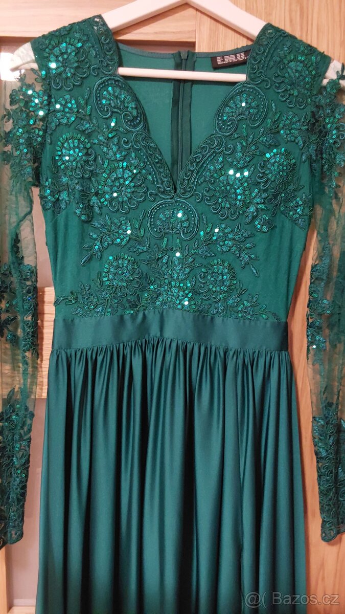 Společenské smaragdové krajkové šaty vel. 34 - 2