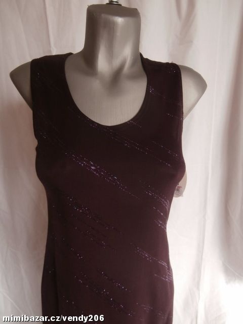 prodám dlouhé pružné šaty vel 38,bordové s fialovým tiskem - 2