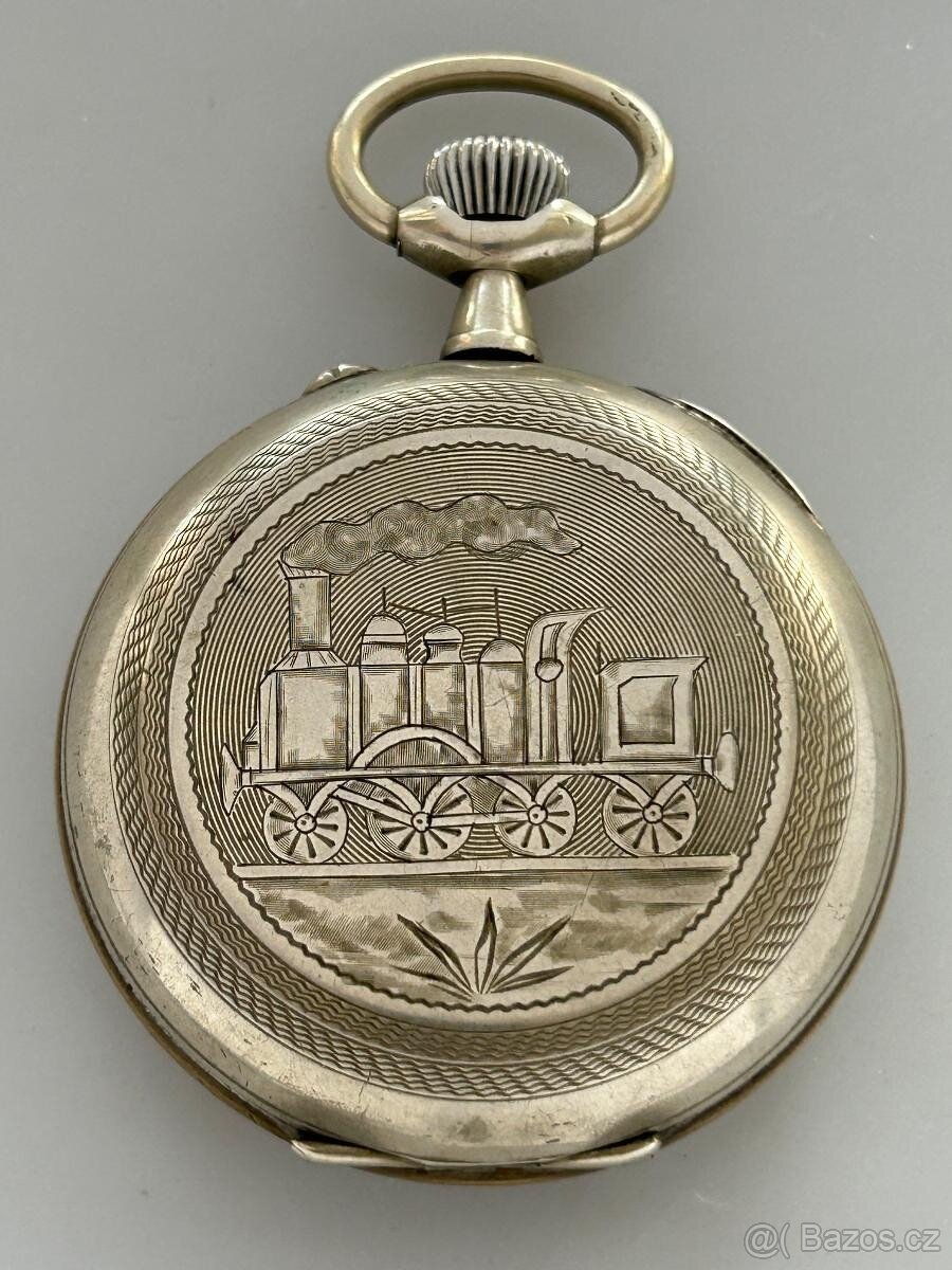 Vellké 66 mm, 202 g těžké kapesni hodinky s LOKOMOTIVOU - 2