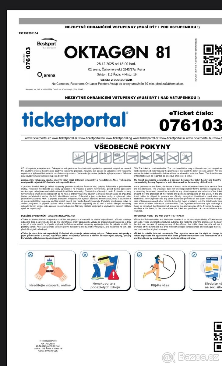 Prodám 2× vstupenku OKTAGON 81 – O2 arena Praha - 2