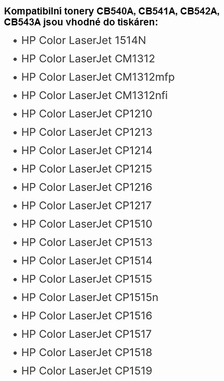 Kompatibilní tonery CB540A, CB541A, CB542A, CB543A - 2