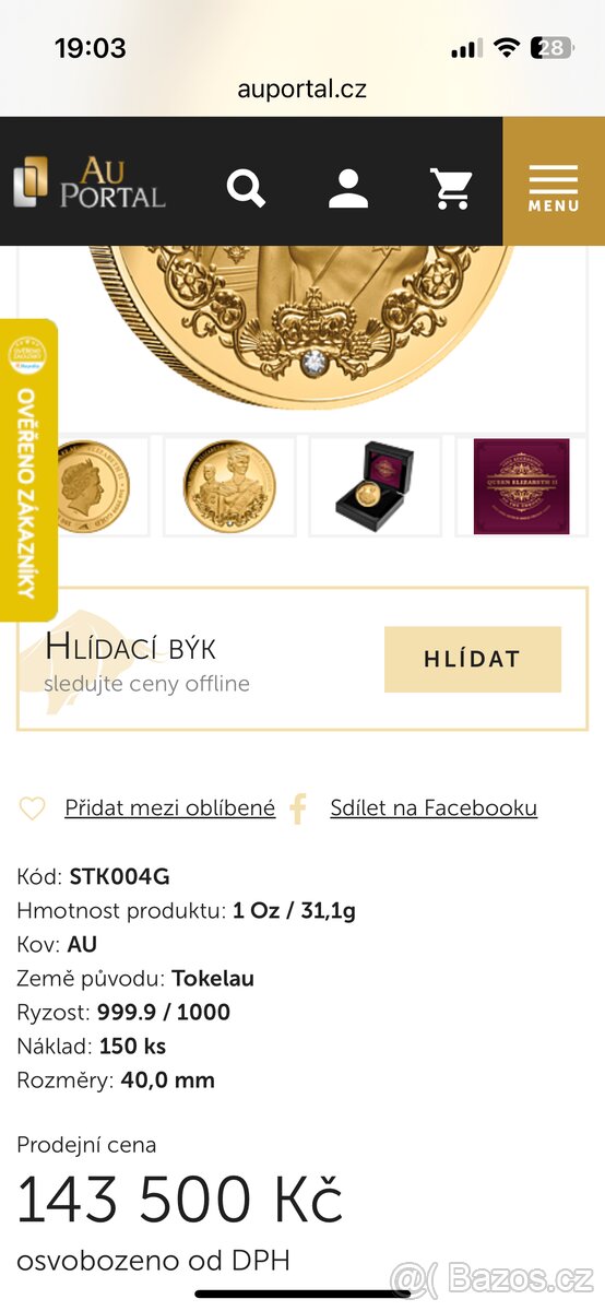 Zlatá mince 1oz proof + diamant - 2