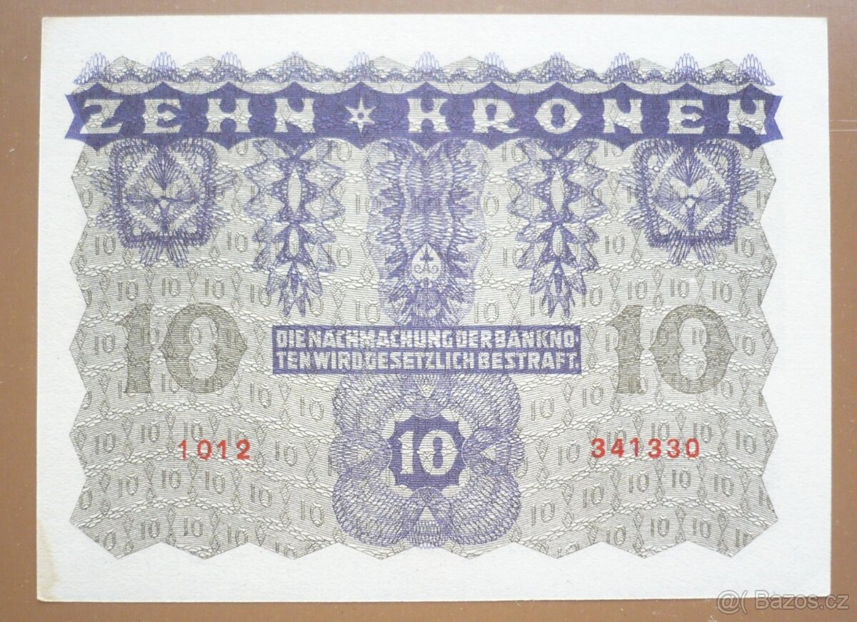 Bankovka, Rakousko, 10 krone ročník 1922 - 2