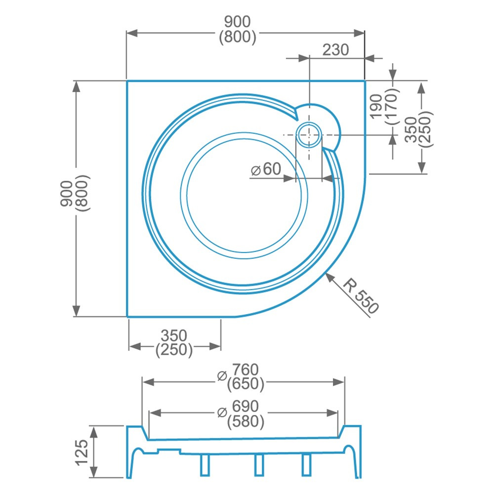 Sprchová vanička samonosná Roth iROUND 90x90cm - 2