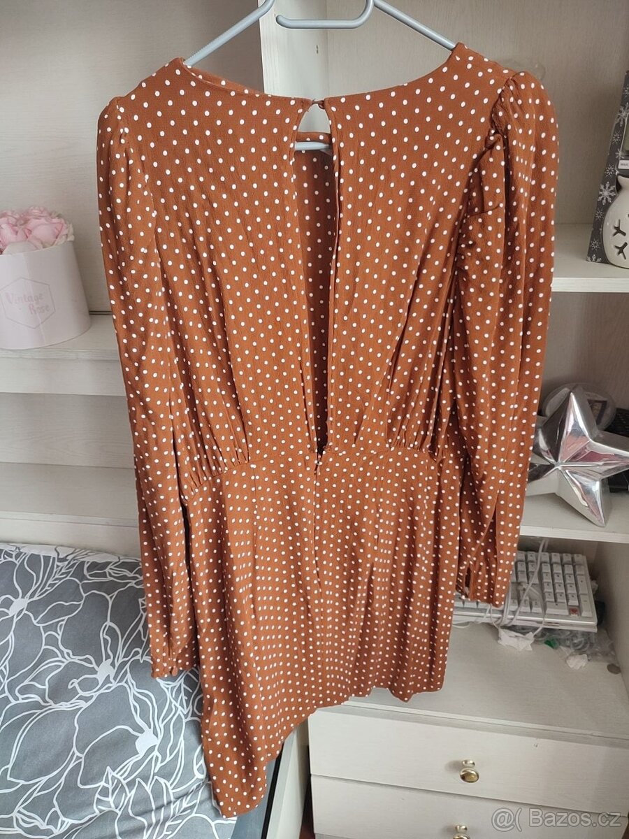 Hnědé dámské puntíkaté šaty H&M vel.40 - 2