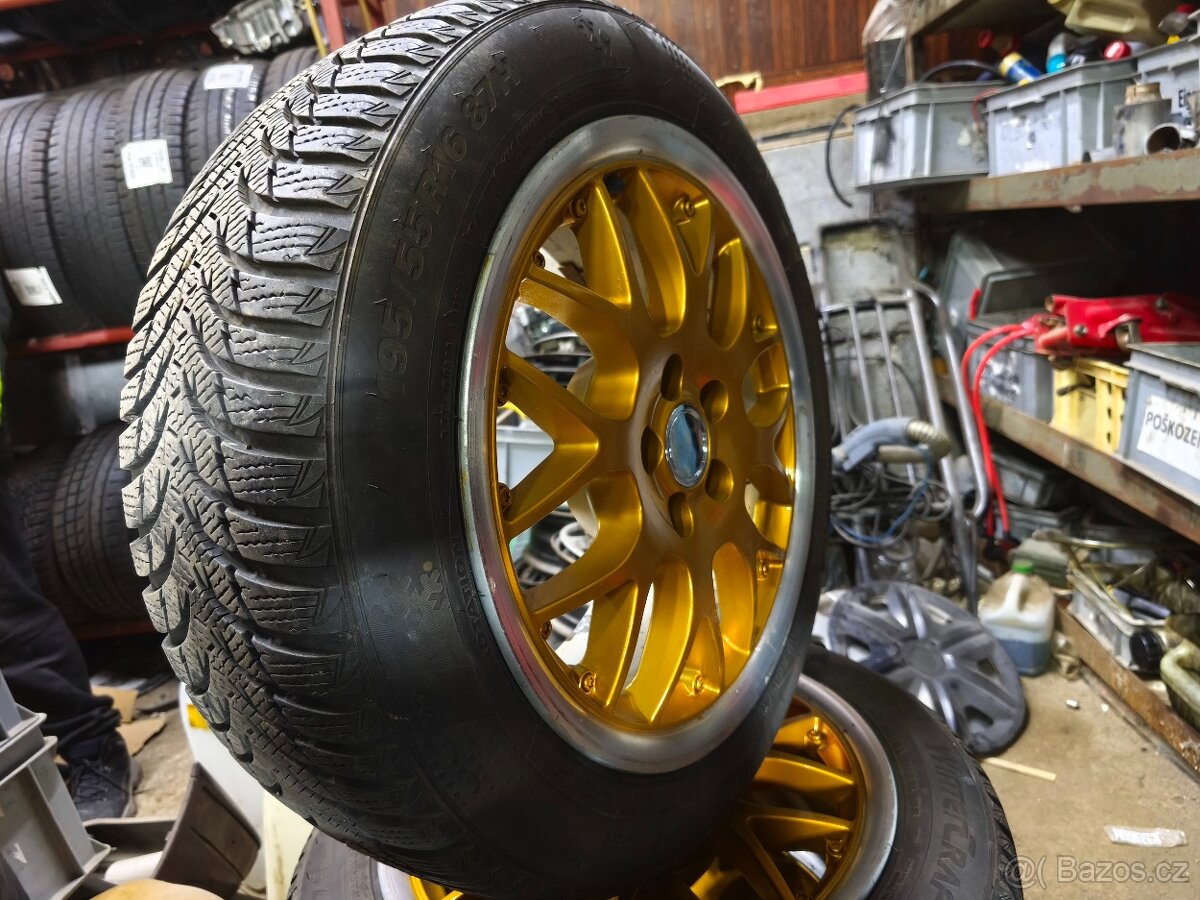 Krásná límcová ALU kola BBS 5x100 R16 se zánovní zimním pneu - 2