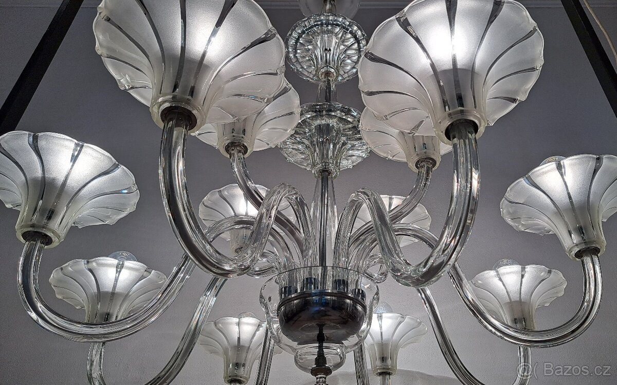 Starožitný Art Deco celoskleněný lustr. - 2
