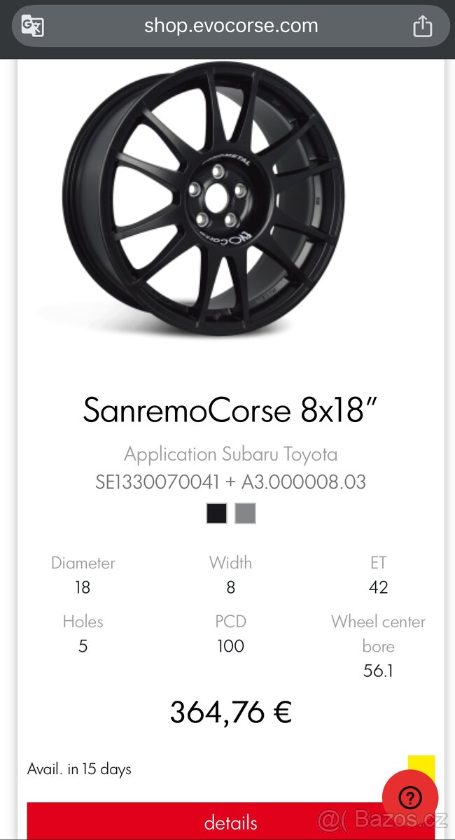 Sada s pneu Evo Corse 5x100,8x18+Nokian VRD4-225/40r18 - 2