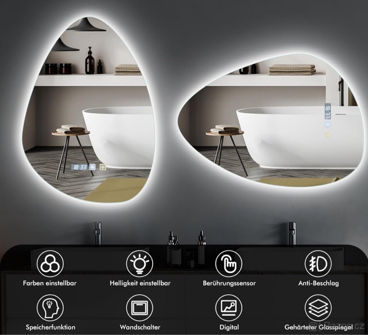 Koupelnová zrcadla s LED světlem, 60 x 70 cm - 2