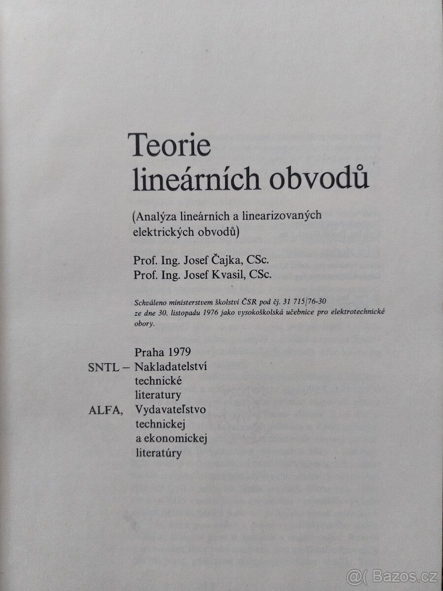 Teorie lineárních obvodů (Čajka, Kvasil, 1979) - 2