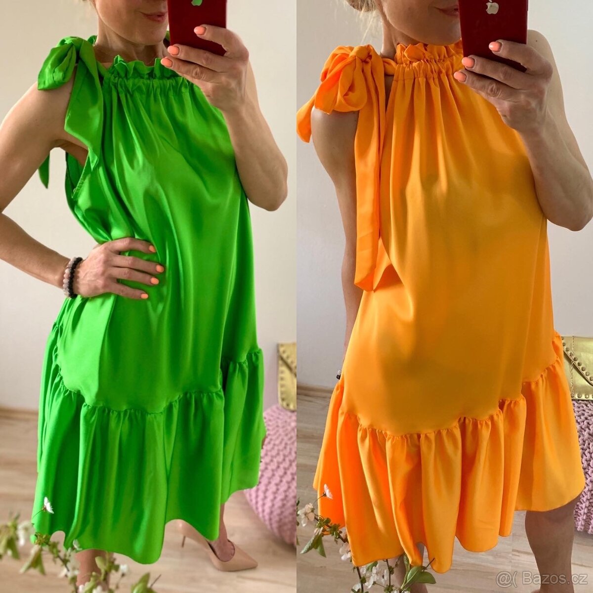 Lesklé šaty s vázánim sedi S - XL - 2