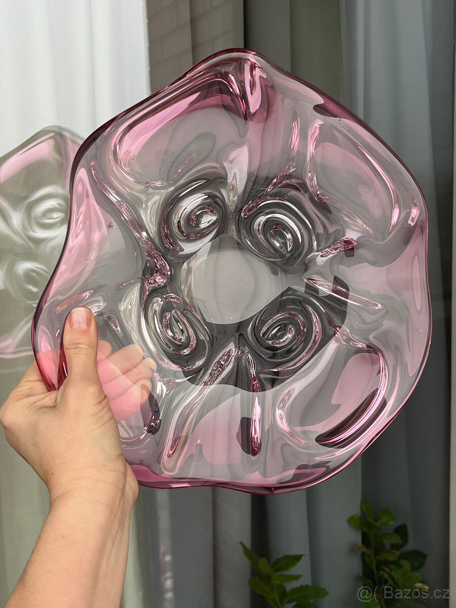 Mísa 29 cm, růžové hutní sklo, J. Hospodka Chřibská - 2