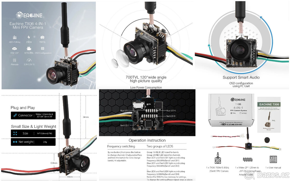 Mikro FPV kamera Eachine TX06 s video vysílačem - 2