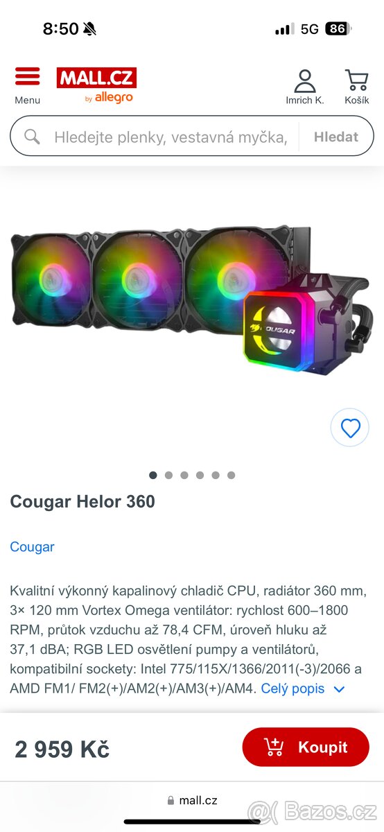 Vodní chlazení Cougar Helor 360 RGB - ZÁRUKA, nové - 2