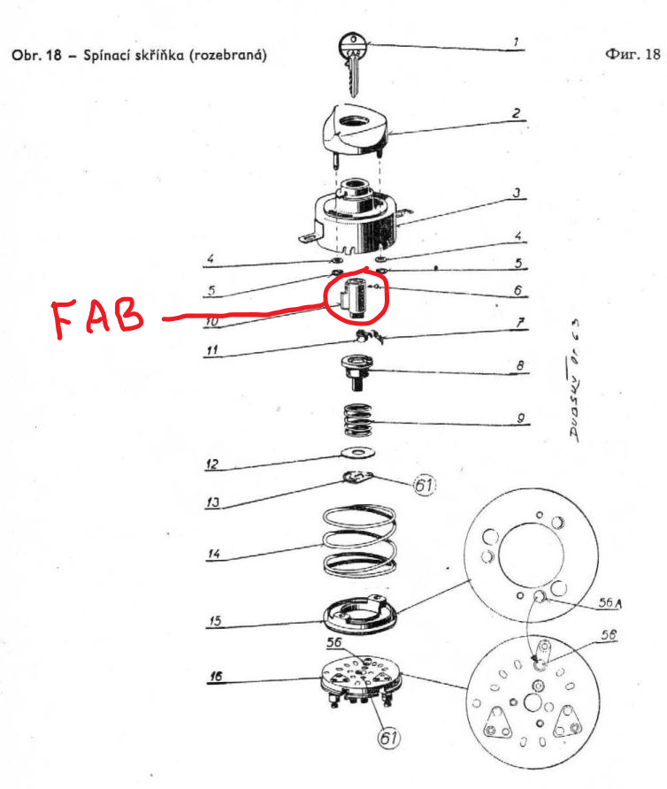 Jawa 250/559 panelka - Fab zámek - spínačka - 2