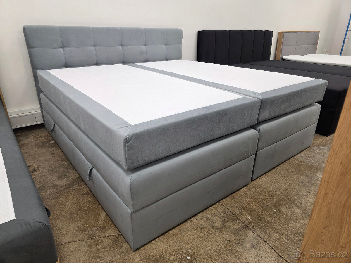 Nová boxspring postel BERO KING šedá 200x200 cm - 2