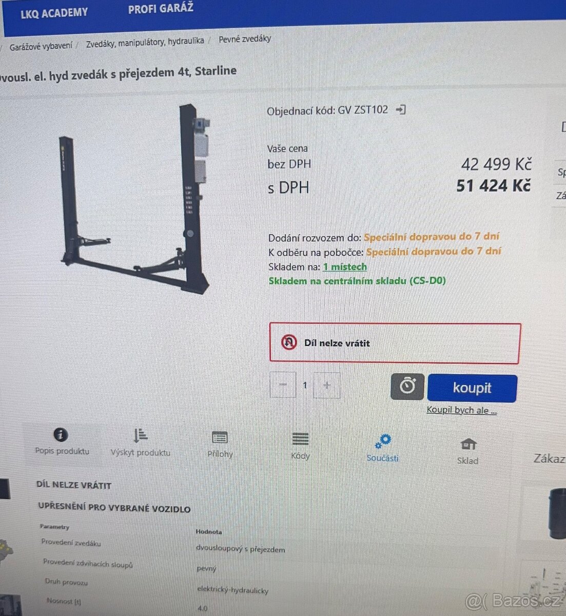 Zvedák 4T hydraulický - 2
