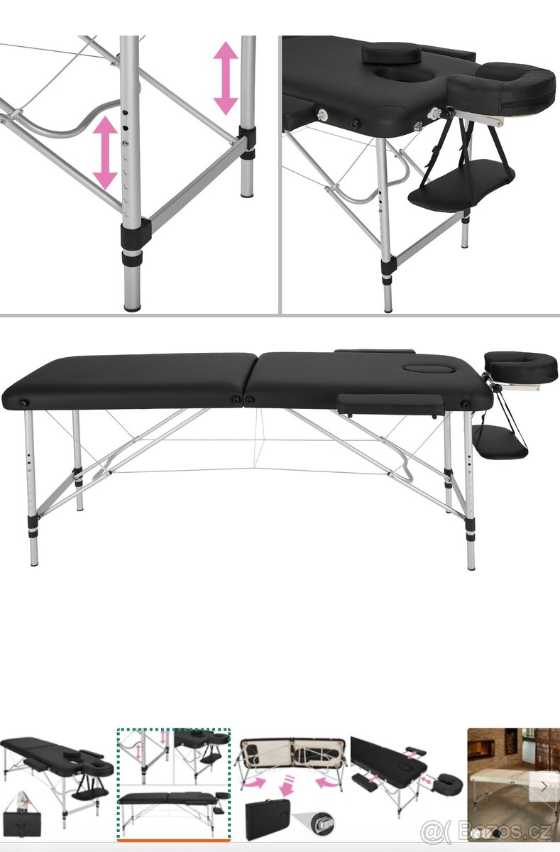 Masážní hliníkový skládací stůl Tectake černý - 2