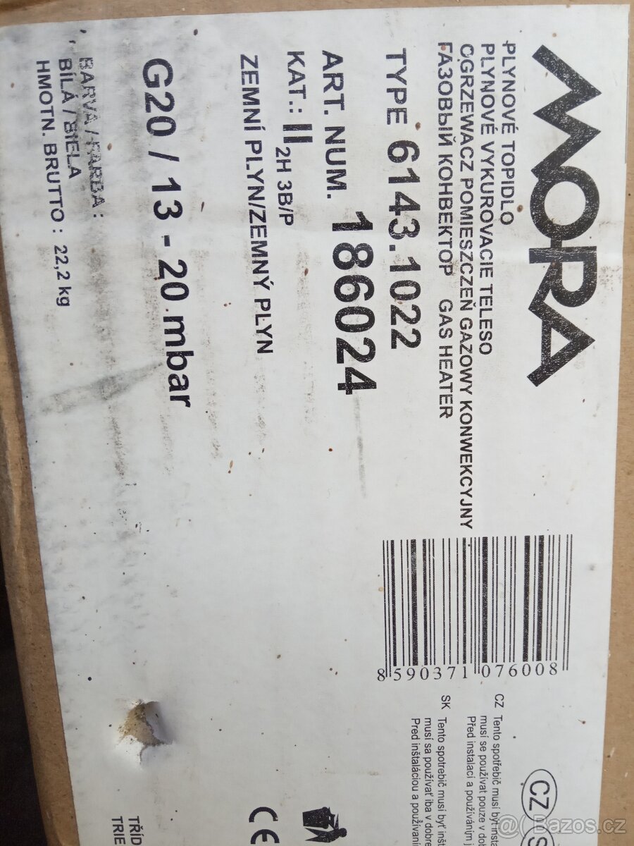 Plynové topidlo Mora typ viz.foto štítku - 2