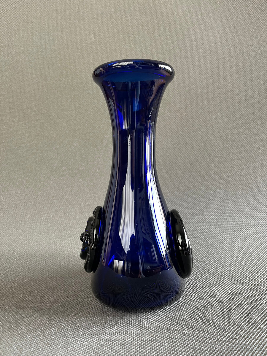 Váza s nálepy 20 cm, kobaltové sklo, ruční výroba - 2