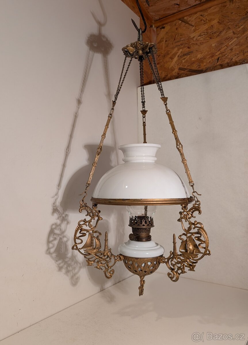 secesní petrolejka, petrolejový lustr, stahovačka - 2