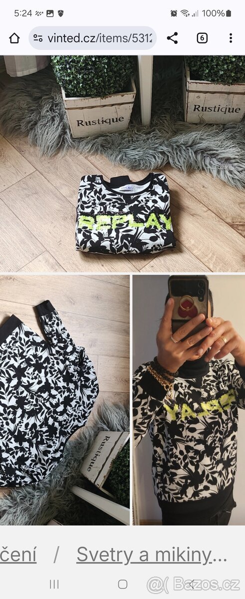 Replay mikina sedne xs, s rozměry v textu - 2