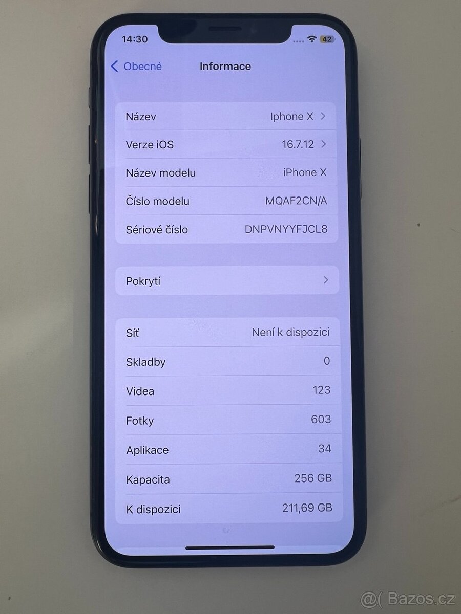 Iphone X, 256 GB, OLED displej, baterie 96%, super stav - 2