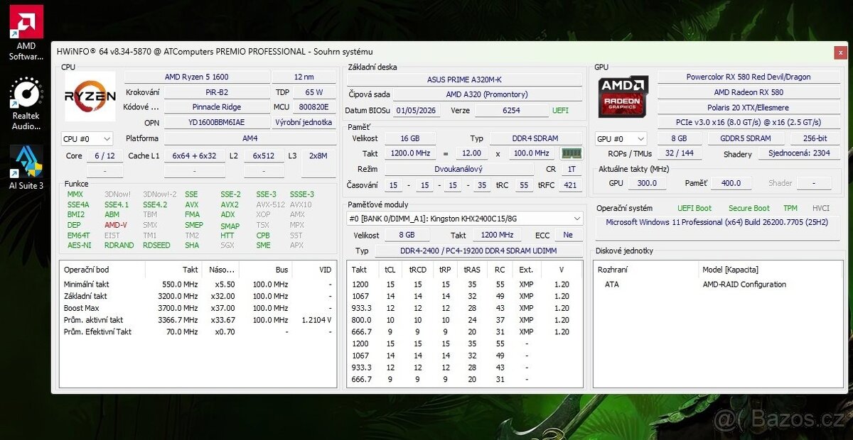 HERNÍ PC,Ryzen 1600,RX 580,16GB,SSD+SATA - 2