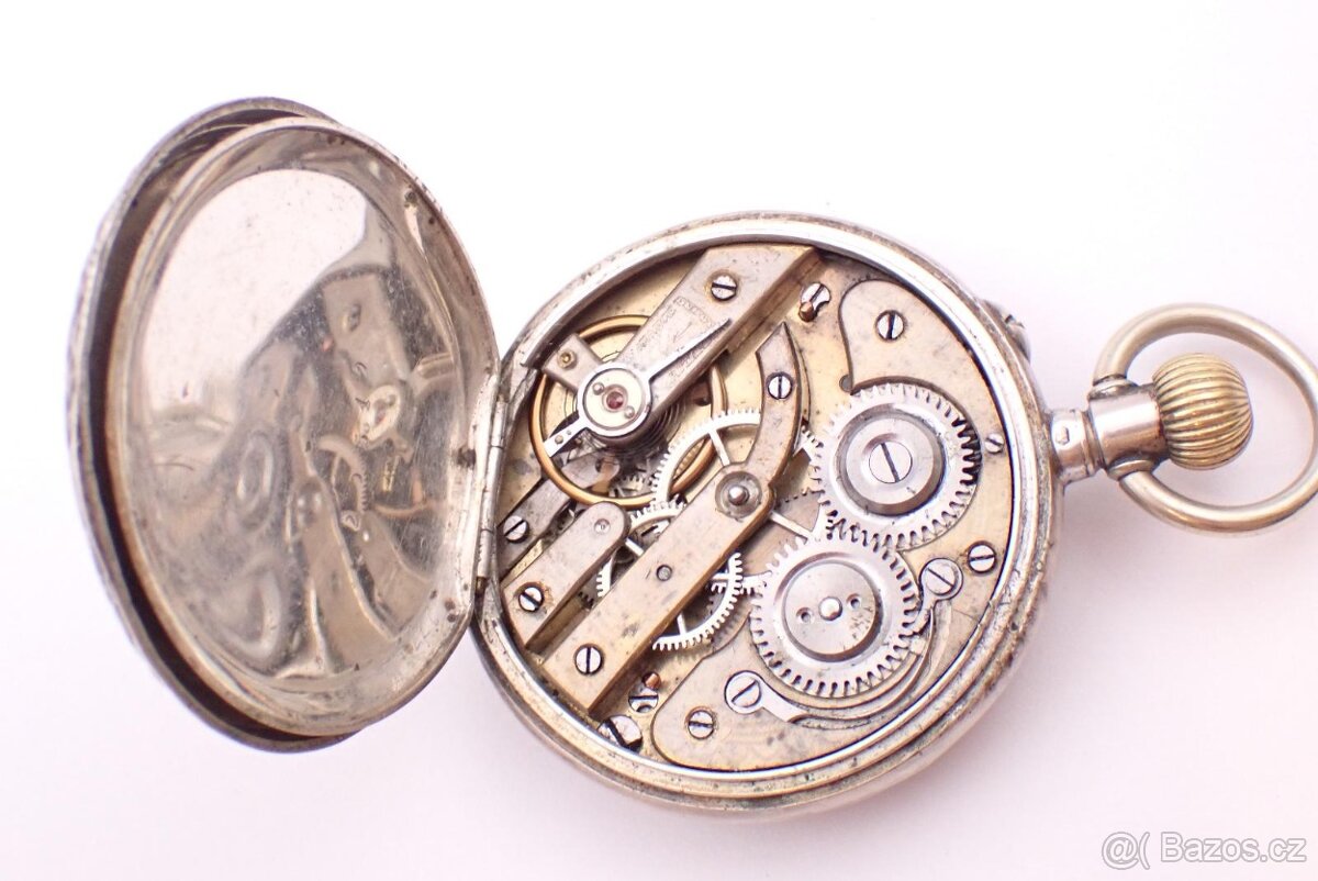 Starožitné dvoupláštové stříbrné zdobené kapesní hodinky. - 2