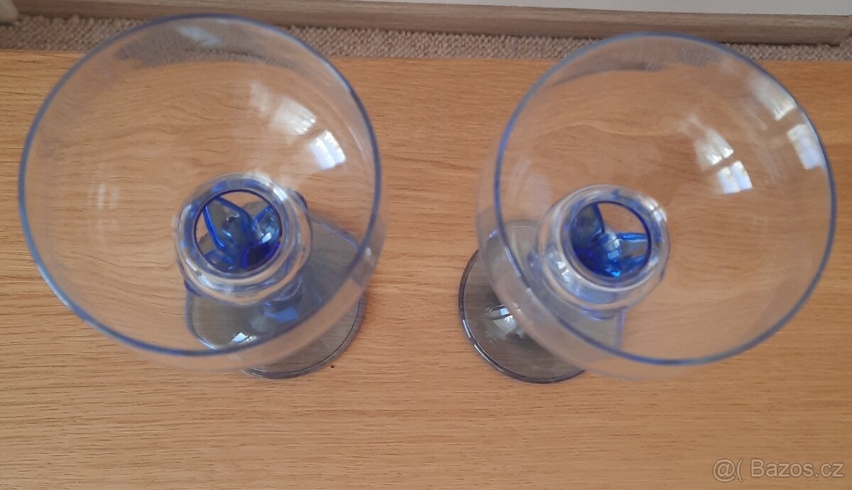 Skleněné stojánky na svíčky, modro-bílé sklo - 2