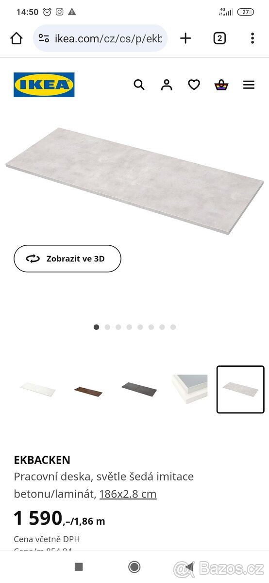 Pracovní deska Ikea Ekbacken světle šedá - 2