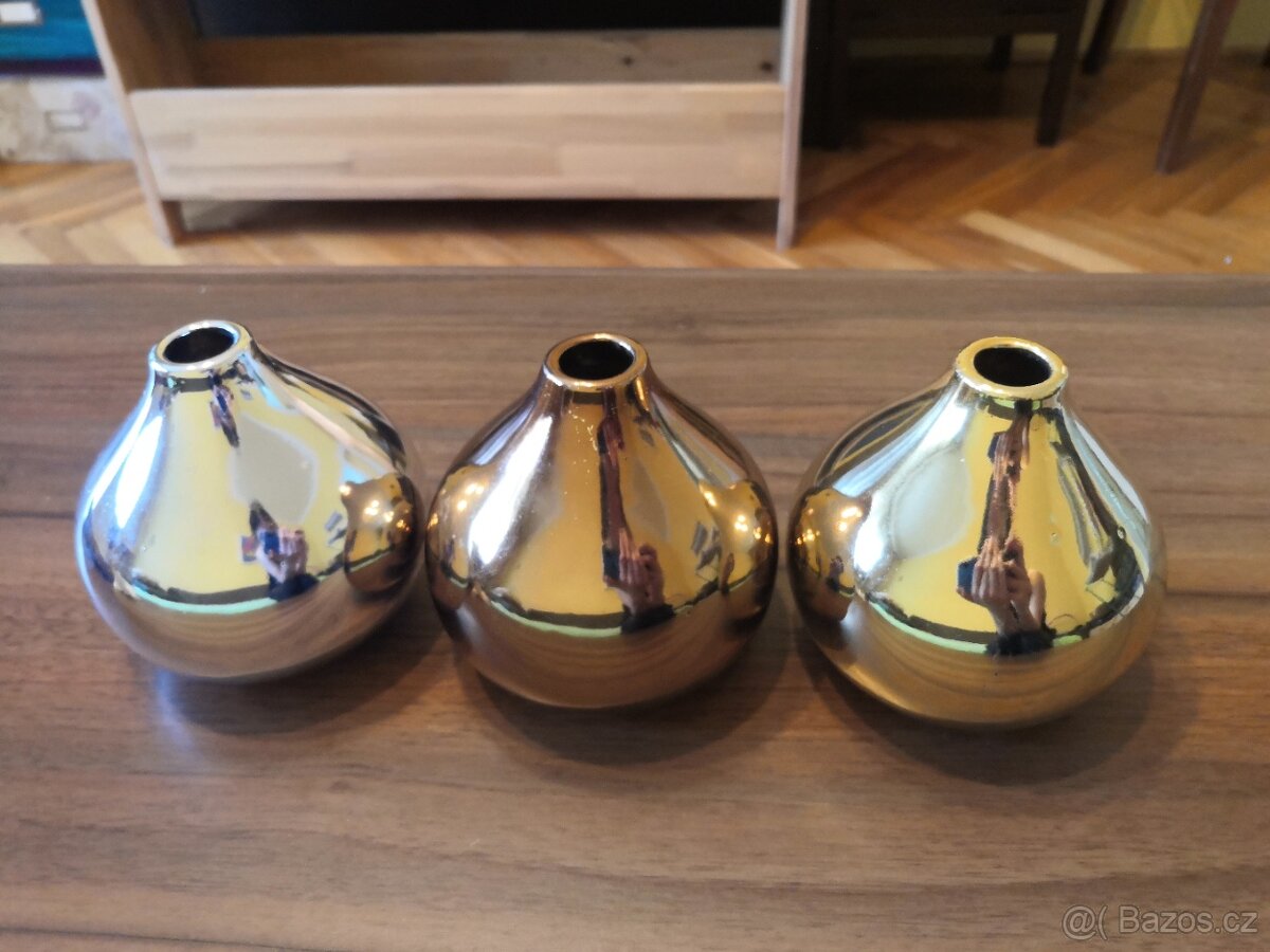 3 porcelánové vázy v metalických barvách - 2