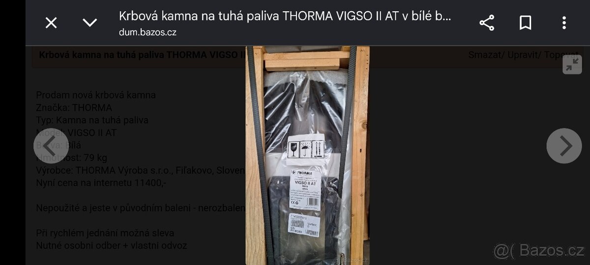 krbová kamna THORMA - nová - 2