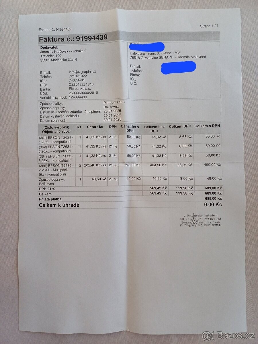 Epson tiskárna - nové náplně. - 2