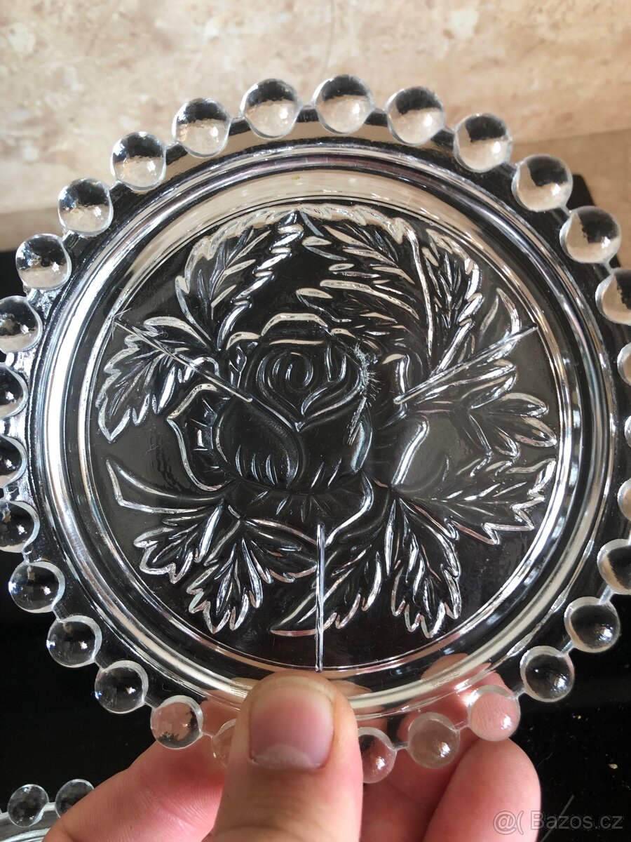 Skleněné podtácky s motivem růže 6ks,12 cm. - 2