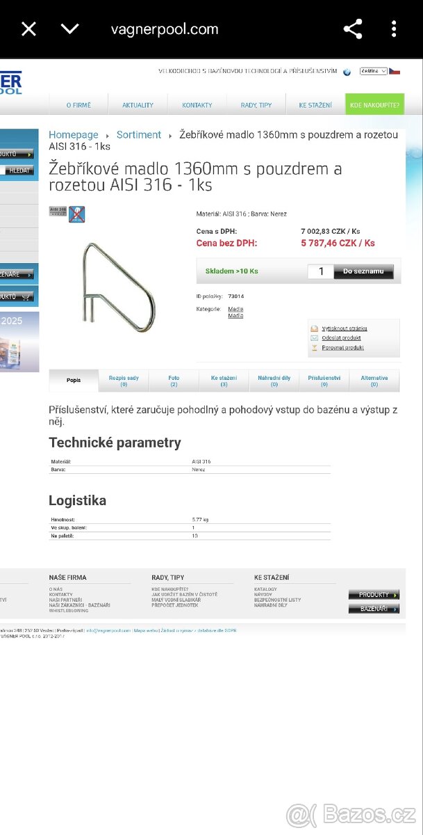 Žebříkové madlo nerez 1360mm - 2