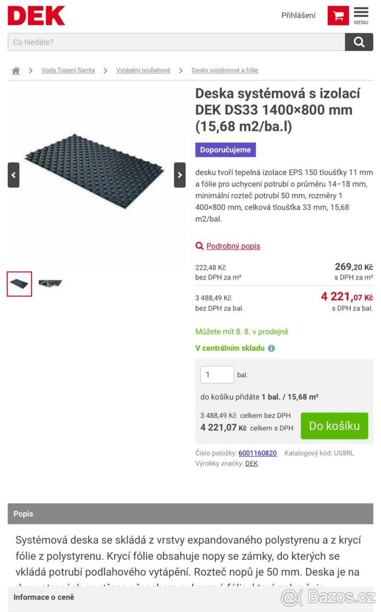 Deska systémová s izolací na podlahové topení. - 2