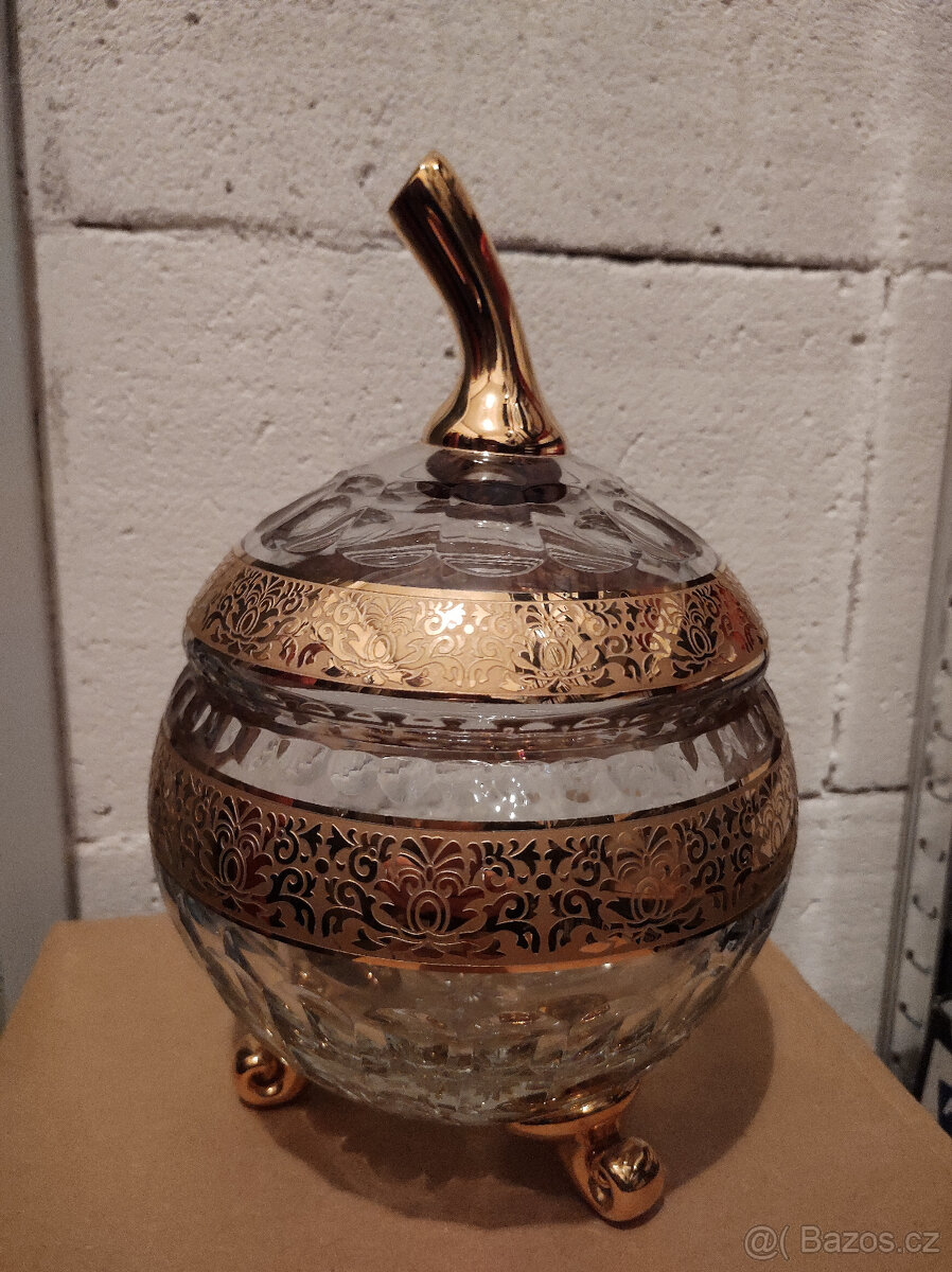 Velká krystalová dóza jablko s víkem - 2