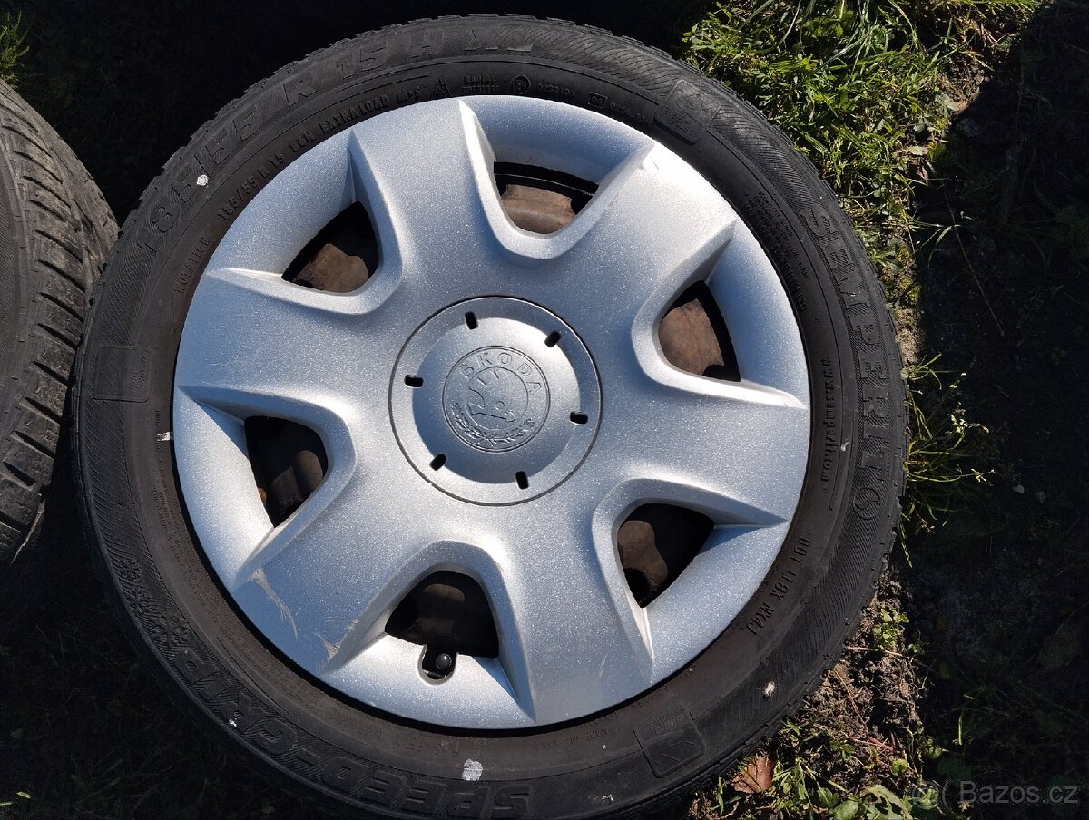 Plechové kola 5x100 R15 s poklicemi škoda - 2