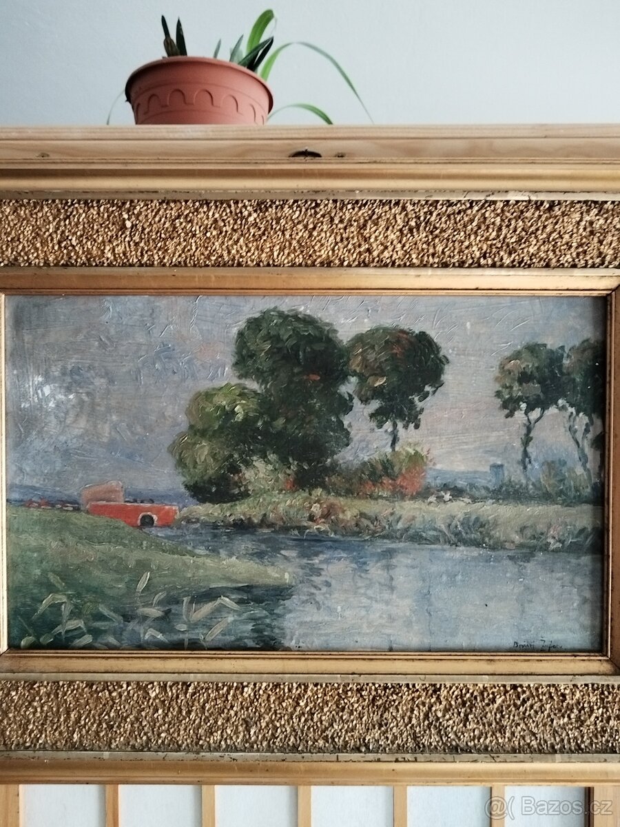 obraz KRAJINA S ČERVENÝM MOSTEM, olej, Bořivoj Žufan - 2