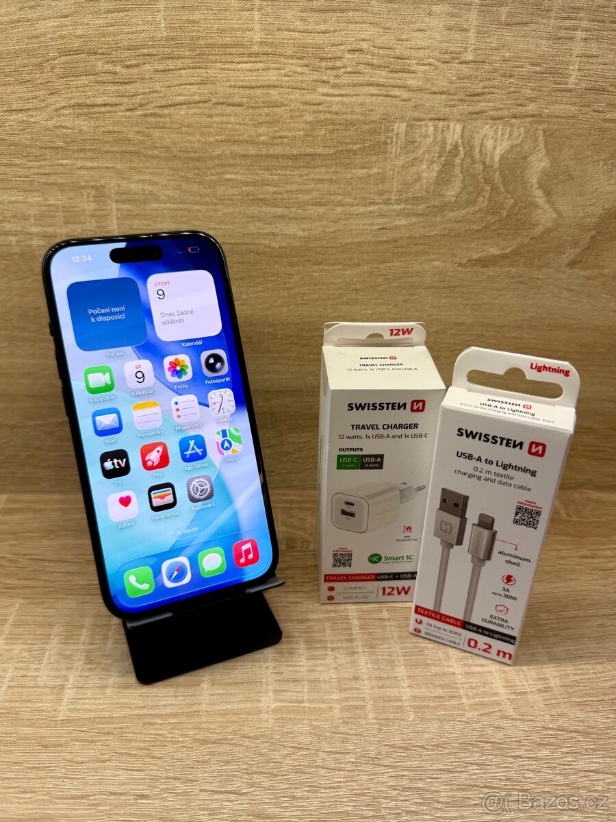 APPLE IPHONE 15 256GB BLACK - 100% BATERIE - ZÁRUKA - 2