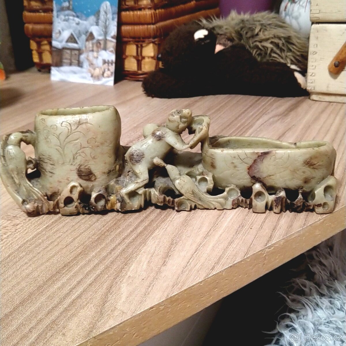 Starožitný vyřezávaný dekorativní kalamář Čína - 2