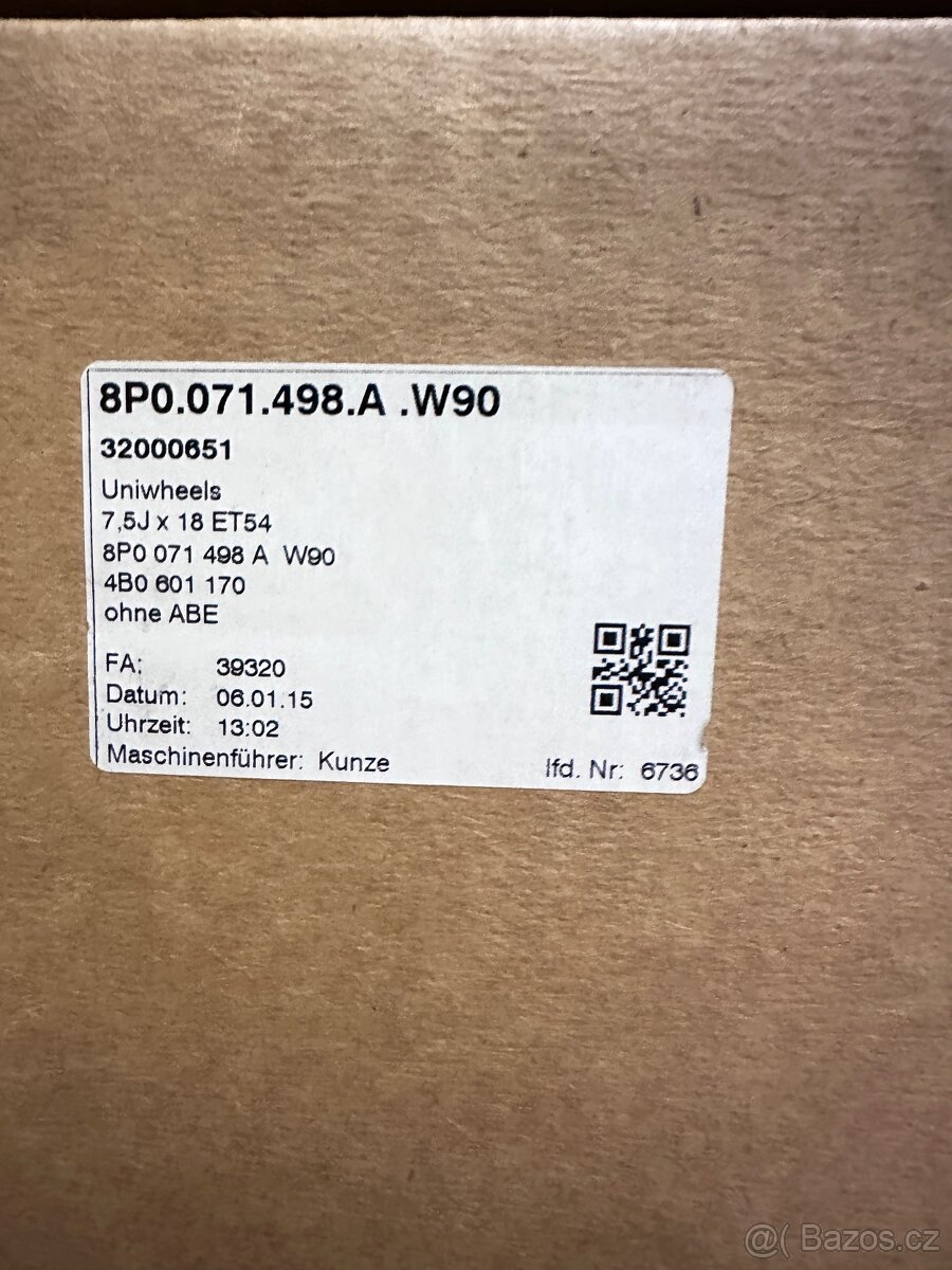 5x112 R18 7,5J ET54 Originál Audi - 2