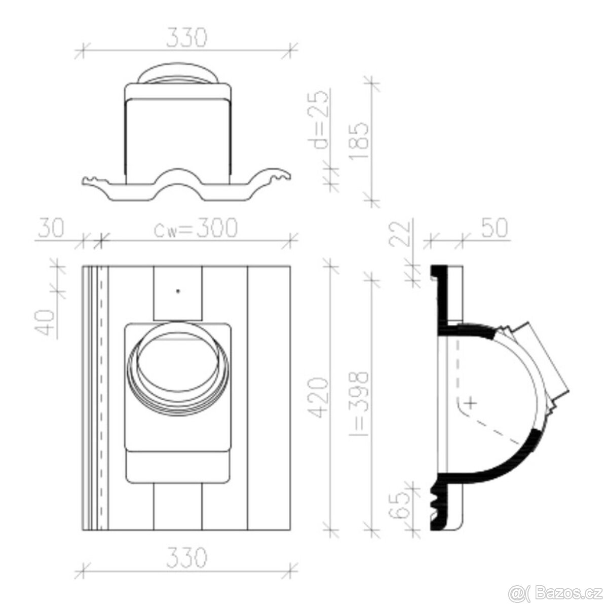 Tvarovka prostupová pro odkouření turbokotle, břidl. černá - 2