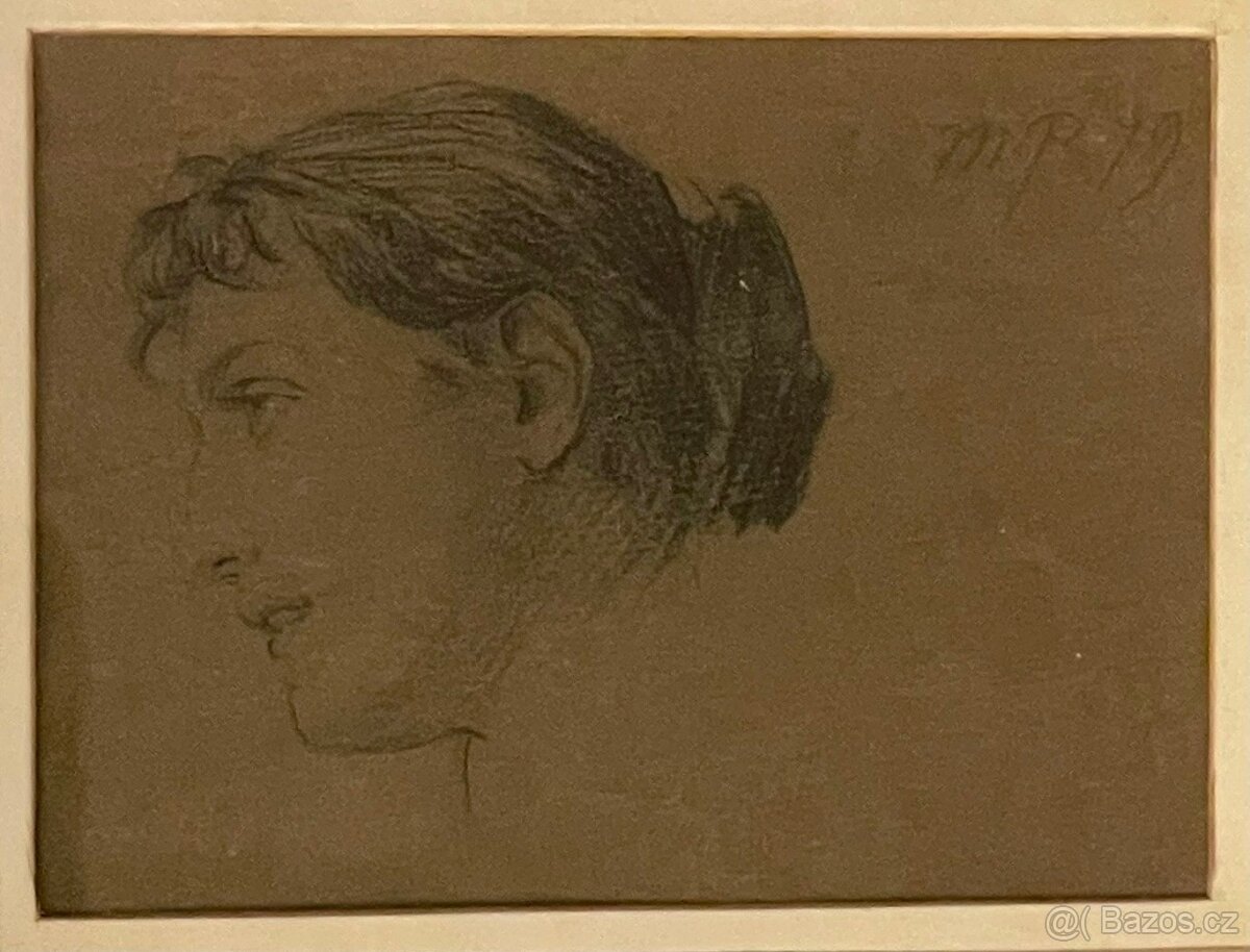 Max Pirner- Hlava dívky, kresba, 1879 - 2