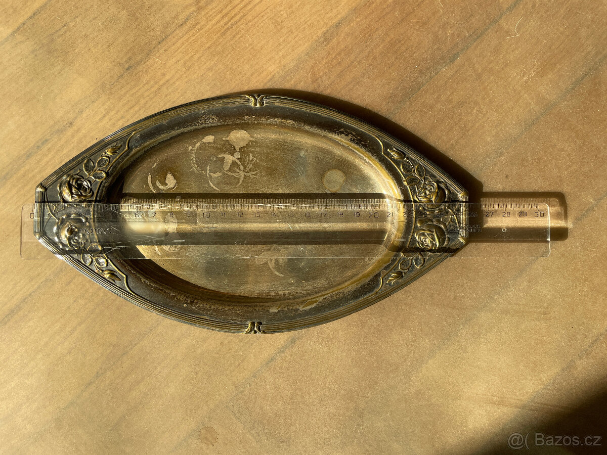 Starožitný secesní mosazný podnos s 6 panáky - 2