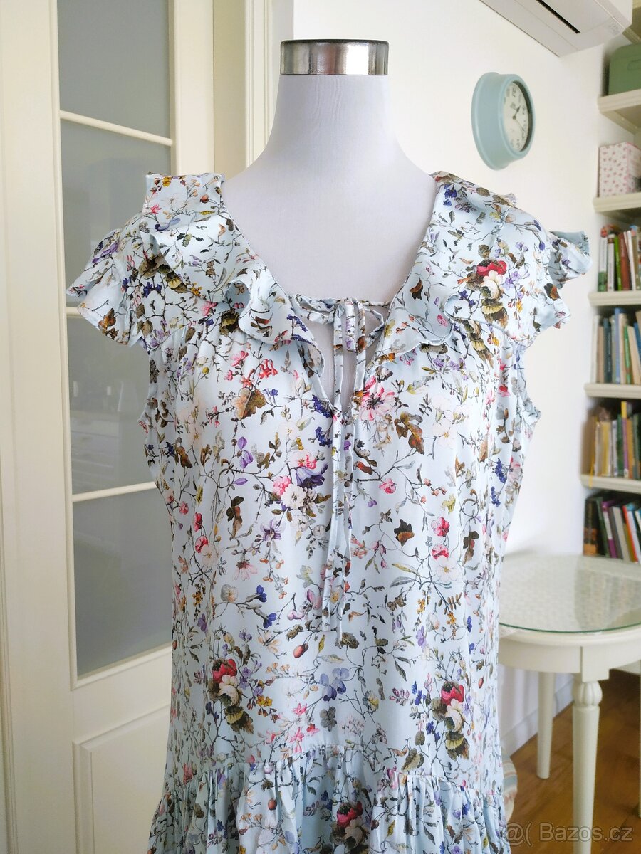 Nové modré šaty Timeout M L Luční kvítí růže květiny dlouhé - 2