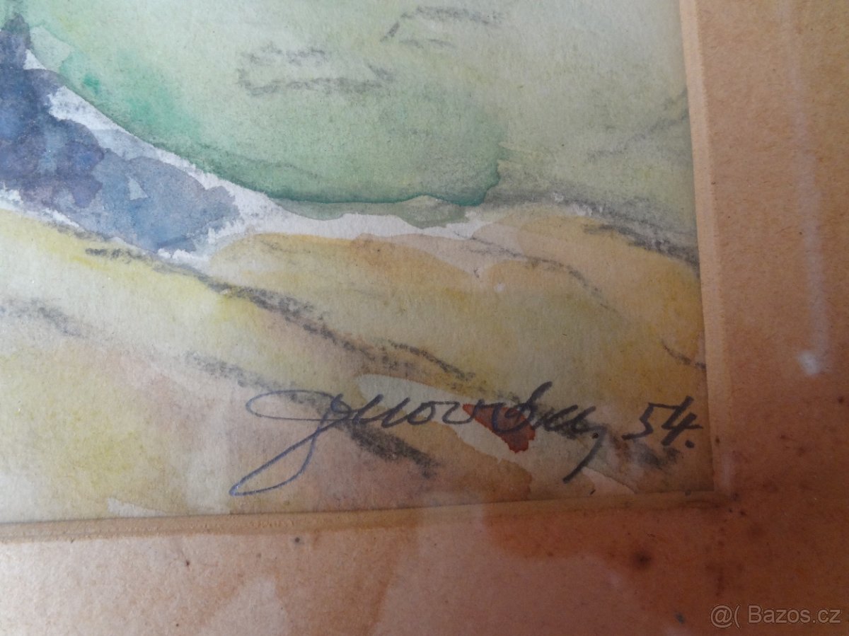 Starožitný obraz signovaný akvarel - 2