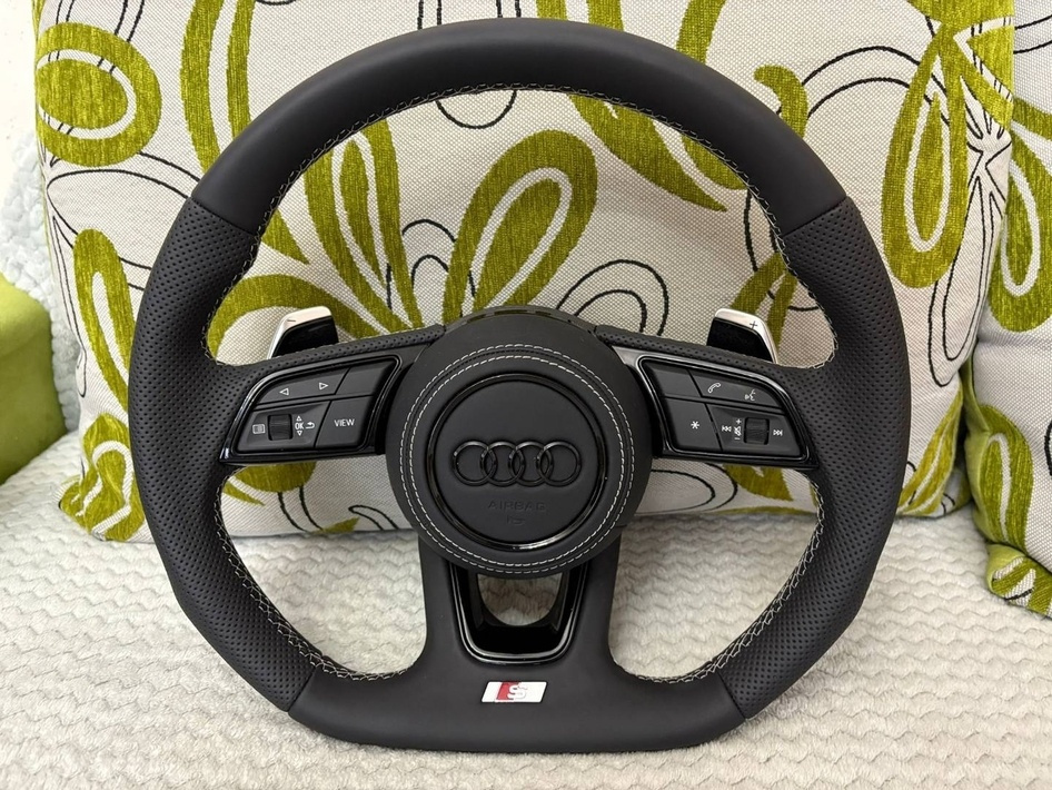AUDI KOŽENÝ EXCLUSIVE VOLANT + AIRBAG + F1 PADLA BIELA NITKA - 2