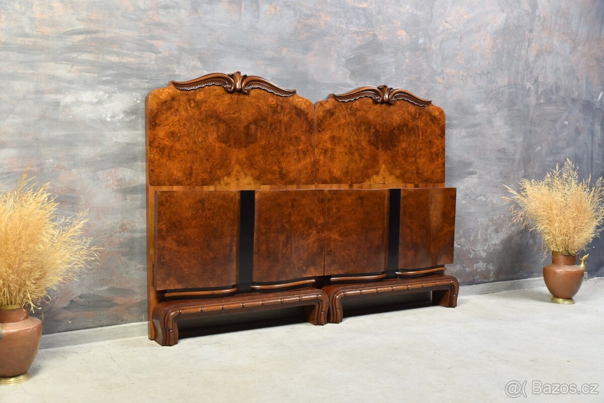 Antický dvojitá posteľ - 1950- Orechové drevo ART DECO - 2